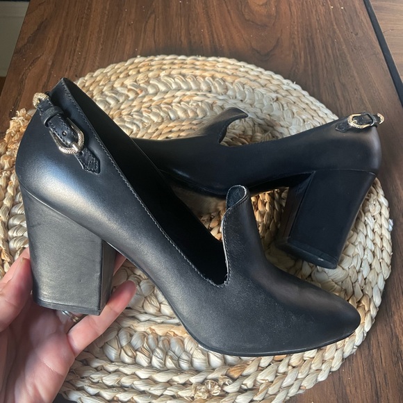 Nine West Black Heel Size 8 Leather Office Neutral Business Contemporary Event - Picture 13 of 14